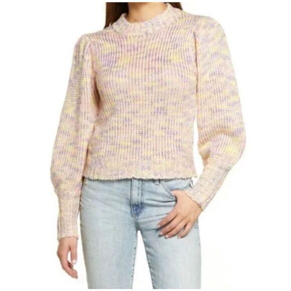 Nordstrom Wool Blend Puff Sleeve Sweater Marled Pink Multi Medium NWT - Picture 1 of 13